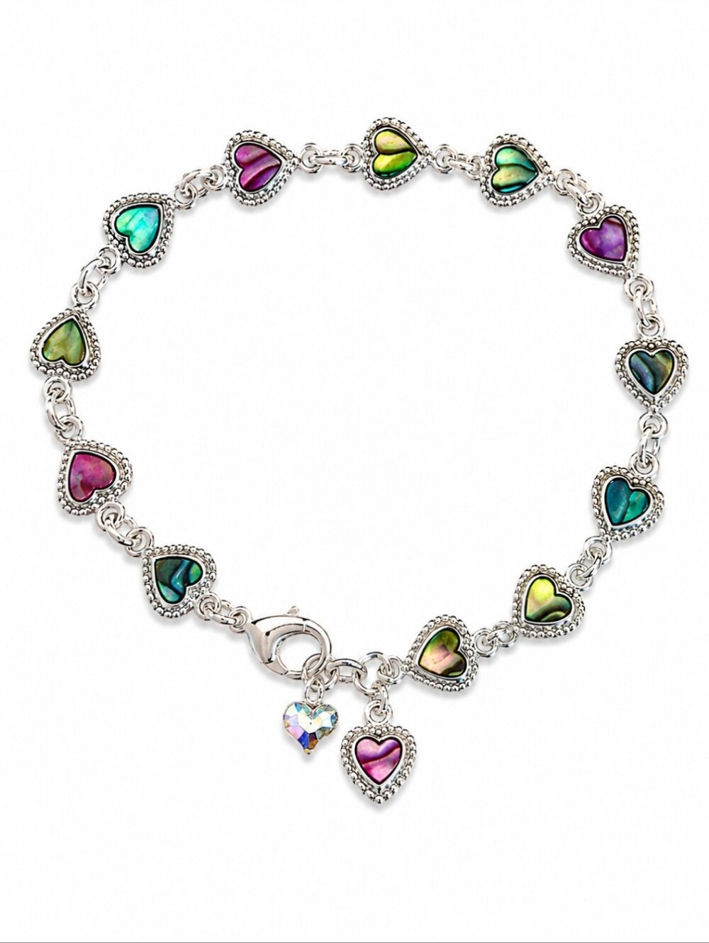 Sj Dainty Abalone Shell Romantic Coquette Heart Chain Tennis Bracelet